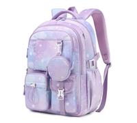 MOONBABY Girls Backpack, Kids Backpack for Girls, School bag for Primary Elementary Teenage, Middle School Students Bookbag, Purple Cherry Blossom, 1, Travel Backpacks