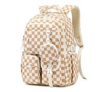 MOONBABY Girls Backpack, Kids Backpack for Girls, School bag for Primary Elementary Teenage, Middle School Students Bookbag, Brown Check, 1, Minimalistic