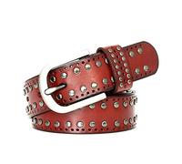 Moonbaby Women Vintage Punk Belts Rivet Belt Real Genuine Leather Belt Cowskin Belt for Jeans Red brown 115cm