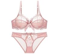 MOONBADI Bra Tops for Women Pink Women Super Push Up mbroidery Bras Sheer Panties Set, Underwire Lace Bra Matching Knickers Set Women Plus Size Bra 38B