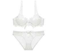 MOONBADI Bra Tops for Women White Floral Lace Underwire Bra Set Bralette Unpadded Mesh Lined V-Neck Everyday Bra Top for Women Invisible Lift-up Bra 40D