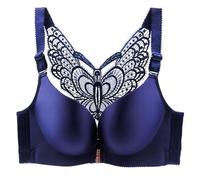 MOONBADI Non Wired Bras for Women Front Button Bra Blue Women's Wireless Supportive Bra Cotton Full Cup Comfort Push Up Bralette Low Cut Bra 50D