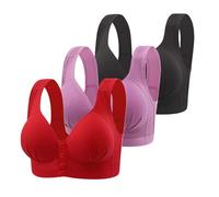 MOONBADI Push up Bra Front Fastening Bras for Women red+Purple+Black Women's Bras Wireless Non Padded Bandeau Cotton Bras Minimiser Bra Women Plus Size Bra 42C