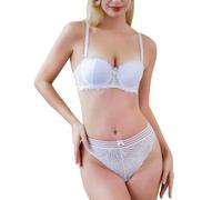 MOONBADI Strapless Bras White Women's Full Cup Lace Embroidered Plus Size Underwired Bra Set Women Clothes 75B