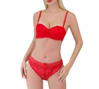 MOONBADI Women's Lingerie Sets red Women's Floral Lace Bra Set Tube Top Bra Underwire Bras Stretchy Chest Wrap Comfort Bras for Women 75E