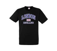 Moonbow London England with Union Jack Flag Souvenir Quality Printed T-Shirt Black