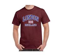 Moonbow London England with Union Jack Flag Souvenir Quality Printed T-Shirt Burgundy