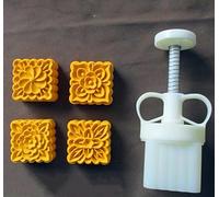 Mooncake Mold Adjustable Thickness Mooncake Mould Set with 4 Or 6 Stamps, Round Square, White, 63g(E)