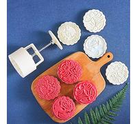 Mooncake Mold Cookie Stamps, 125G 3D Flowers Moon Cake Mold Cookie Press Set Cake DIY Mould Baking Accessories Making Traditional Festival Mooncakes Fondant Dessert Cupcake 6 Stamps, White
