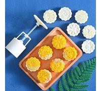 Mooncake Mold Cookie Stamps, 50G 3D Lucky Flowers Moon Cake Mold Cookie Press Set Cake DIY Mould Baking Accessories Making Traditional Festival Mooncakes Fondant Dessert Cupcake 6 Stamps, White