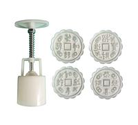 Mooncake Mold, Cookie Stamps, Food-Grade Plastic Moon Cake Mould Mold Press Pastry Tool with 4 Stamps White 1 Set