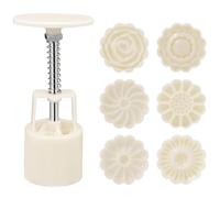 Mooncake Mold, Plastic Moon Cake Mold Press with 6 Flower Cookie Stamps, Easy Demolding, Easy to Clean Cookie Press for Kitchen