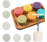 Mooncake Mold Set, Mid Autumn Festival Mooncake Mould Maker DIY Hand Press Cookie Stamps Pastry Tool Moon Cake Mold Maker Molder for Baking Flower Moon Cake (Color 3)
