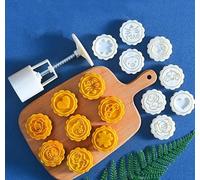 Mooncake Press Molds Molds Baking Mold, DIY Moon Cake Mold Flower Cookie Stamps White 50g Pack of 8(C)