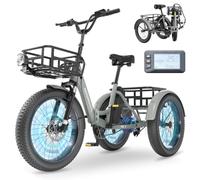 MOONCOOL Electric Tricycle for Adults, 20" Folding Electric Trike with 36V 20AH Removable Battery, 20"x3.0" Fat Tire 3 Wheel Electric Bike, Range 112KM, Aluminum Adult Tricycle with Differential