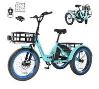 MOONCOOL Electric Tricycle for Adults, 20" Folding Electric Trike with 36V 20AH Removable Battery, 20"x3.0" Fat Tire 3 Wheel Electric Bike, Range 112KM, Aluminum Adult Tricycle with Differential