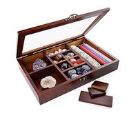 Mooncraftlogy Adjustable Rock Display Case, Crystal Collection Box with Shelves, Wood Witchy Stones Organizer Storage,Gem Holder with Lid for Seashell, Collectibles, Wiccan Gift (Brown)