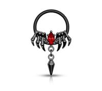 Mooncrush Jewelry Gothic Spider Dangle Septum Ring 16G Halloween Septum Nose Rings Black/Silver Daith Helix Earrings for Women Men Daith Piercing Jewelry Stainless Steel, Cubic Zirconia Stainless