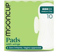 Mooncup Pads with Wings - Biodegradable Pads Made with Organic Cotton for Irritation-Free Period Care - Leak-Proof, Plastic-Free, Highly Absorbent Protection for Sensitive Skin - Medium/Day, 10 Count