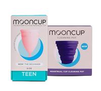 Mooncup® Beginner Menstrual Cup Reusable Starter Kit Bundle, Ultra Soft & Easy Insert, Great for Heavy Flows, Size Teen, Age or Below & Mooncup Menstrual Cup Cleaning Pot