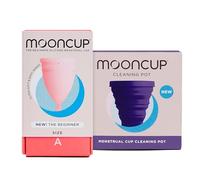 Mooncup® Beginner Menstrual Cup Starter Kit Bundle, Reusable, Ultra Soft & Easy Insert, Great for Heavy Flows, Size A, Age 30+ or Post Vaginal Birth & Mooncup Menstrual Cup Cleaning Pot