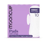 Mooncup Pads with Wings - Biodegradable Pads Made with Organic Cotton for Irritation-Free Period Care - Leakproof, Plastic-Free, Highly Absorbent Protection for Sensitive Skin - Heavy/Night+, 10 Count