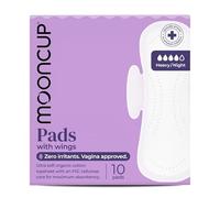 Mooncup Pads with Wings - Biodegradable Pads Made with Organic Cotton for Irritation-Free Period Care - Leakproof, Plastic-Free, Highly Absorbent Protection for Sensitive Skin - Heavy/Night+, 10 Count