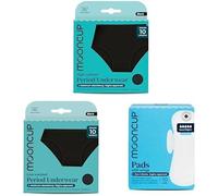 Mooncup Period Pants & Pads Bundle, Includes 1 Pair of High Waisted and 1 Pair of Low Waisted Pants & 1 Pack of Maxi/Night Pads, XXL - UK Size 18, Black (Pack of 1)