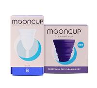 Mooncup® The Original Silicone Menstrual Cup Starter Kit Bundle, Reusable, Ultra Soft & Easy Insert, Great for Heavy Flows, Size B, Age 30 or Under & Mooncup Menstrual Cup Cleaning Pot