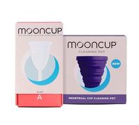 Mooncup® The Original Silicone Menstrual Cup Starter Kit Bundle, Reusable, Ultra Soft & Easy Insert, Great for Heavy Flows, Size A, Age 30+ or Post Vaginal Birth & Mooncup Menstrual Cup Cleaning Pot