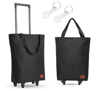 MOONCY 2 in 1 Shopping Trolley, 30L Large Folding Shopping Bag on Wheels, Lightweight Foldable Grocery Trolleys for Camping Traveling and Laundry, Black