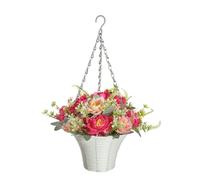 MOONDAME Artificial Hanging Flower In Basket For For Spring Fake Hanging Flower Plant Baskets Outdoor Outside Porch Decorations