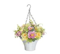MOONDAME Artificial Hanging Flower In Basket For For Spring Fake Hanging Flower Plant Baskets Outdoor Outside Porch Decorations