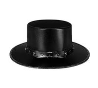 MOONDAME Steampunk Plague Doctor Hat PU Leather Black Flat Top Hat For Halloween Cosplay Masquerade Hat For Men