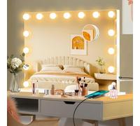 Moonee Vanity Mirror with Lights, Hollywood Lighted Makeup Mirror with 15 Dimmable Bulbs and 10X Magnification, 3 Colors Modes, Aluminum Metal Frame, Light Up Mirror for Tabletop or Wall（23" x 18"）
