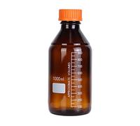 Moonetto 4 Pack Amber Borosilicate Glass 1000 mL Graduated Round Lab Reagent Media/Storage Bottle With GL45 Orange Screw Cap