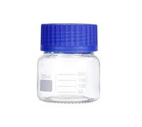 Moonetto Pyrex 250 mL Wide Mouth Graduated Round Media/Storage Lab Glass Bottle With GL80 Blue Polypropylene Screw Cap (6 Pack)
