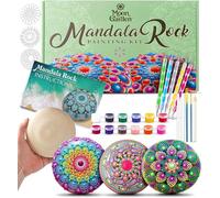 MoonGarden Mandala Rock Painting Kit - Mandala Dotting Tools Kit - Large Wooden Rocks for Painting, Stencils, Acrylic Paints, Dotting Tools for Rocks - Dot Art Kit for Adults & Kids