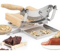 Moongiantgo Biltong Slicer Manual Chinese Medicine Slicer Radiused Beef Jerky Cutter,0-0.5" Adjustable Thickness with Wooden Base Herb Root Cutting Machine for Ginseng Antler Gastrodiae Maca (KD0281)