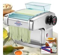 Moongiantgo Fresh Pasta Machine Professional (Stainless Steel, with 2mm Fine & 2.5mm Round & 4mm Flat & 9mm Wide Cutter, 9-Speed Thickness Adjustment 0.5-5mm for Fettuccine, Tagliolini, Ravioli)