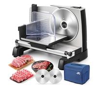 Moongiantgo Meat Slicer Electric Deli Food Slicer Bread Cutter Machine for Home Use with Child Lock Protection, 0-18mm Adjustable Thickness, Dual 7.5” Stainless Steel Blade for Cheese, Veg, Ham, 220V