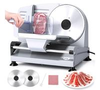 Moongiantgo Meat Slicer Electric Deli Food Slicer Bread Cutter Machine for Home Use with Child Lock Protection, 0-15mm Adjustable Thickness, Dual 7.5” Stainless Steel Blade for Cheese, Veg, Ham (220V)