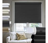 Moonice No Drill Cellular Pleated Blinds for Windows Cordless Cellular Blinds Blackout Color-Matched Thermal Insulated Shades 3.8cm Honeycomb Shade for Home (Black, 155cm W x 163cm H)
