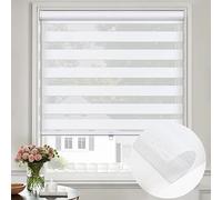 Moonice Zebra Roller Blinds Cordless Spring Lifting Zebra Shades with Dual Layer Day and Night Roller Blinds for Windows Light Control and Privacy for Home Bedroom Office (White, 127cm W x 122cm H)