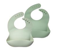 Moonkie Baby Bibs, 2Pcs Silicone Feeding Bibs for Babies and Toddlers, Waterproof weaning bib, BPA Free Soft Adjustable Wide Food Crumb Catcher Pocket(Frosted Mint/Celadon Green)