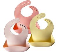 Moonkie Baby Bibs, 3Pcs Silicone Feeding Bibs for Babies and Toddlers, Waterproof weaning bib, BPA Free Soft Adjustable Wide Food Crumb Catcher Pocket(Pink/Pastel Yellow/Soft Pink)…