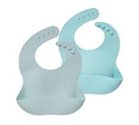 Moonkie Baby Bibs, 4Pcs Silicone Feeding Bibs for Babies and Toddlers, Waterproof weaning bib, BPA Free Soft Adjustable Wide Food Crumb Catcher Pocket(Morning Mist/Blue Sky)