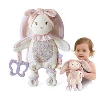 Moonkie Baby Comforter, Bunny Security Blanket with Silicone Teether, Newborn Girl Gifts for Baby Shower & Birthday, Cuddly Toy with Textured Ribbons, Crinkle Ears, Soft Minky Velour & Natural Cotton