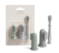 Moonkie Baby Finger Toothbrush Tongue Oral Cleaner Kit for 3 Months +, 3 Pcs (Blue/Mint/Blue)