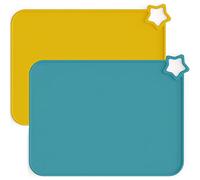 Moonkie Baby Silicone Placemats, Non-Slip Stain Resistant Portable Food Mats for Kids Toddler with 2 Packs (Teal/Mustard)